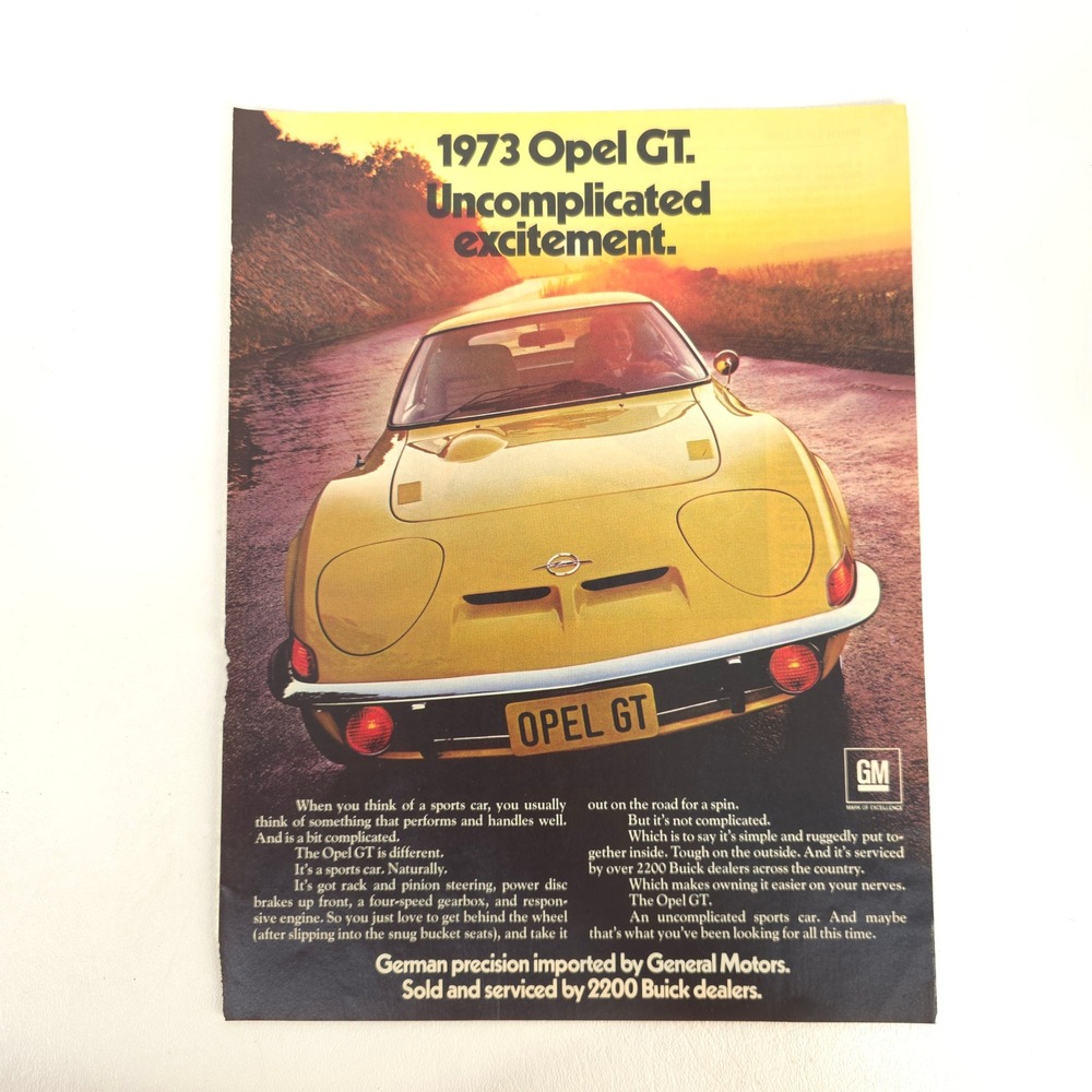 1973 Opel GT Print Ad Vintage Collector Display Promotional Wall Art Advertising